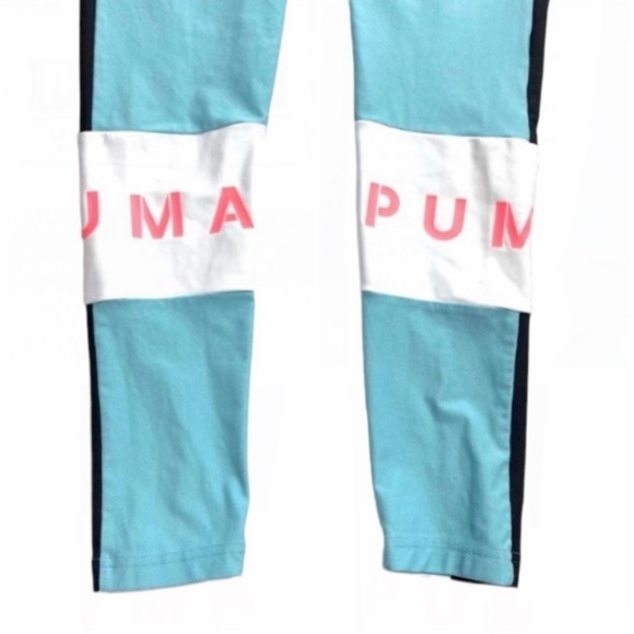 PUMA Xtg Spell Out Logo Stripe High Rise Running Leggings Tights Light Blue Sz L - Picture 7 of 9